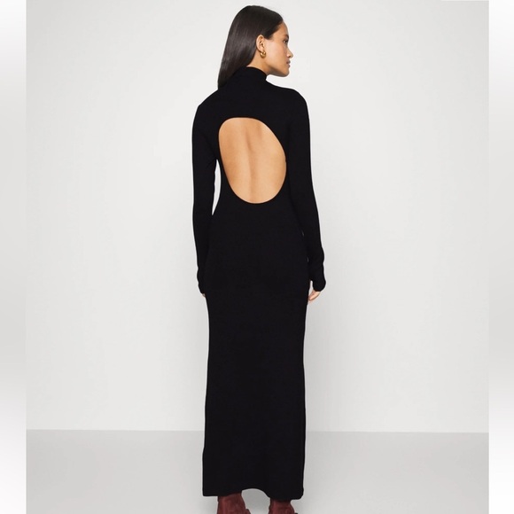 New Aligne.Co Gemma Black ribbed maxi dress circle open back form fitting - Picture 3 of 13